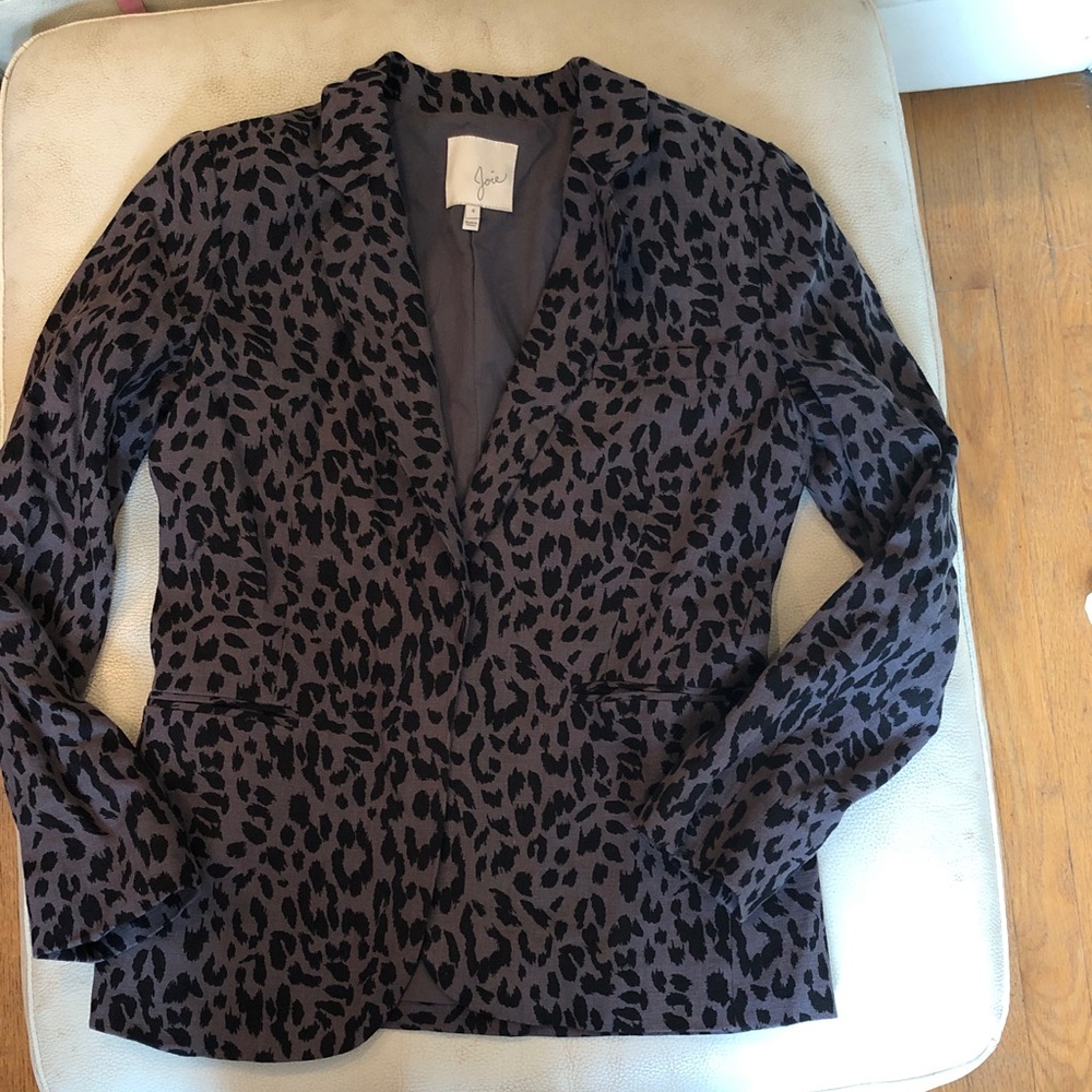 Joie gray/black no close linen blazer